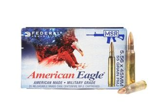 The Federal American Eagle 5.56 NATO ammo features a 55 gr. Bullet and loaded for reliable function